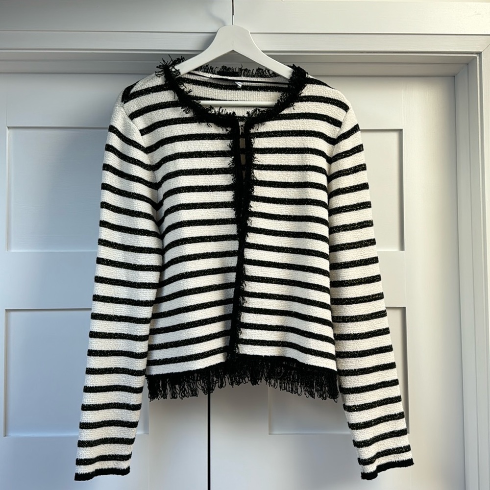 Mango striped frayed cardigan. XL